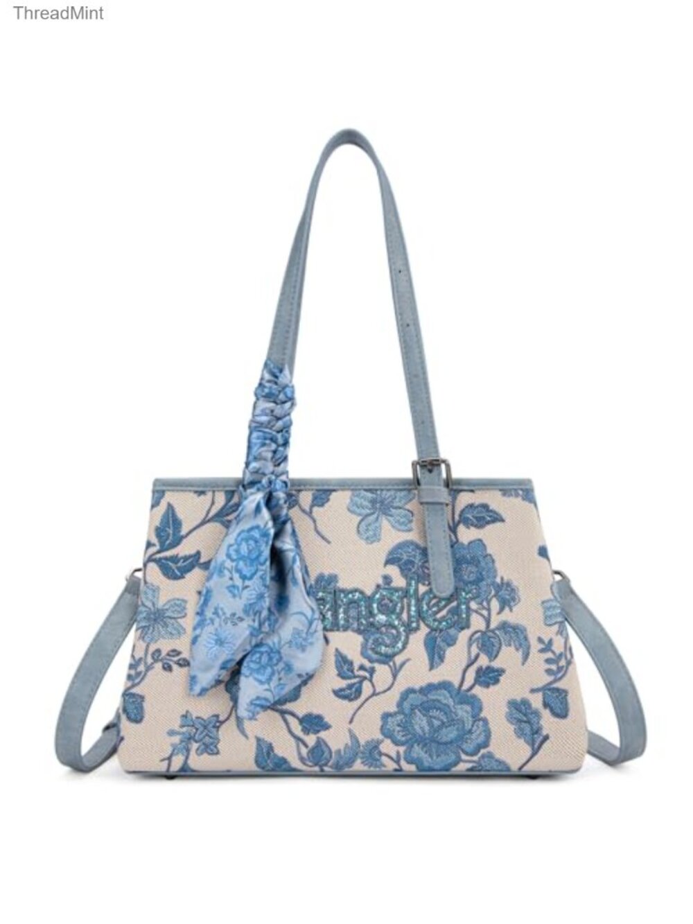 Vintage Embroidered Satchel Handbag with Detachable Crossbody Strap - Floral